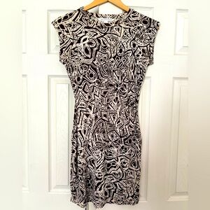Diane Von Furstenberg (DVF) silk brown & white floral print bodycon mini dress